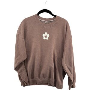 PacSun Brown Smiley Flower Crew Neck Sweater